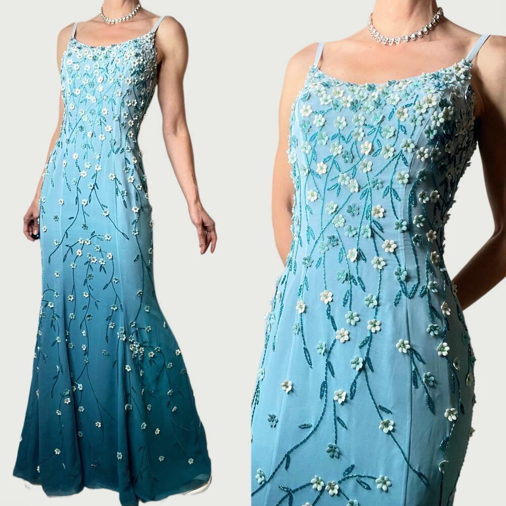 SOLD Alyce Designs vintage prom dress beaded floral sequin maxi gown long formal - Picture 1 of 17